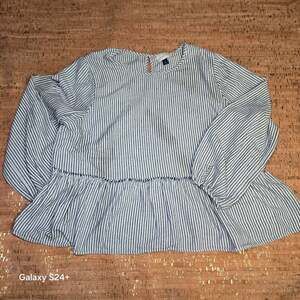 Universal Thread Blue and White Striped Long Sleeve Peplum Blouse Size XL